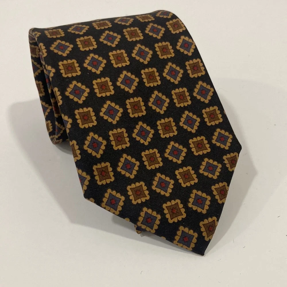 Barney's New York Handmade Black Tan Silk Tie
